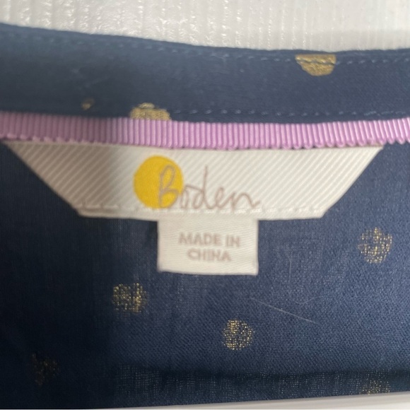 Boden Rosanna Embroidered Navy and Gold Foil Polka Dot Blouse 2 - Picture 10 of 13